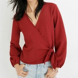 NWT Madewell Texture & Thread Crepe Long Sleeve Wrap Top Red Size S